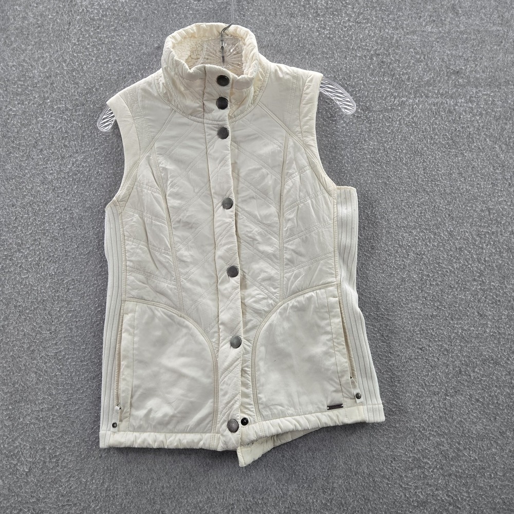 Prana Women Vest SML White Diva Quilted Sherpa Lined Button Sleeveless Polyester